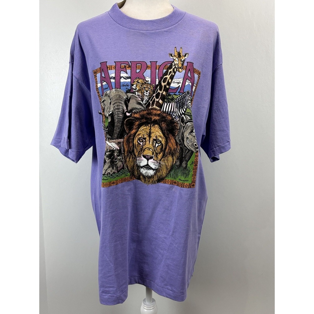 Vtg REI Africa Graphic Tshirt XL Single Stitch Safari Travel Made In USA Animals